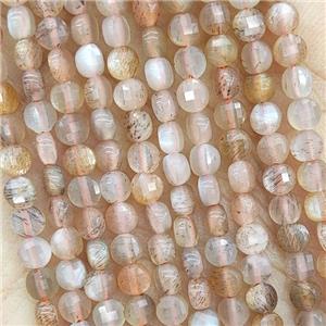 Natural Sunstone Beads Faceted Circle, approx 4mm