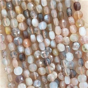 Natural Moonstone Beads Multicolor Faceted Coin, approx 4mm