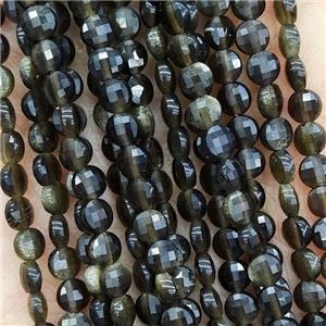 Natural Obsidian Beads Faceted Circle, approx 4mm