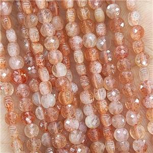 Natural Peach Sunstone Beads Goldspot Faceted Circle, approx 4mm