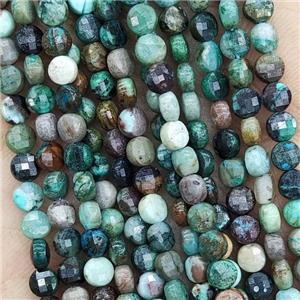 Natural Azurite Beads Green Faceted Coin, approx 4mm