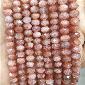 Natural Peach Sunstone Beads Goldspot Faceted Rondelle, approx 8mm