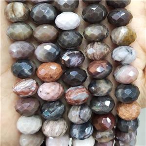 Natural Wood Petrified Jasper Beads Multicolor Faceted Rondelle, approx 12mm