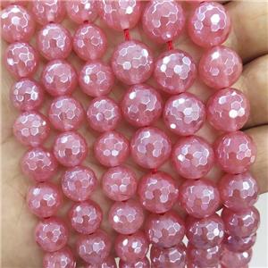 Pink Synthetic Quartz Beads Faceted Round Electroplated, approx 10mm dia