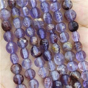 Natural Phantom Quartz Beads Purple Faceted Circle, approx 6mm