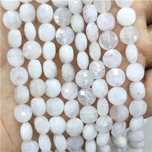 Natural White Moonstone Beads Faceted Circle, approx 8mm