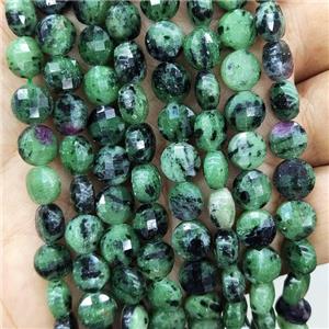 Natural Ruby Zoisite Beads Green Faceted Circle, approx 8mm
