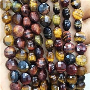 Natural Tiger Eye Stone Beads Multicolor Faceted Circle, approx 8mm