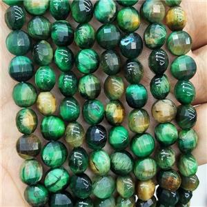 Natural Tiger Eye Stone Beads Green Dye Faceted Circle, approx 10mm