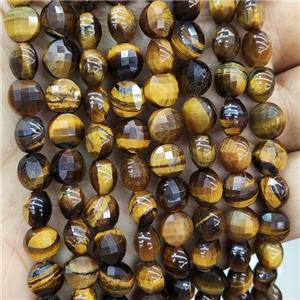 Natural Tiger Eye Stone Beads Faceted Circle, approx 10mm