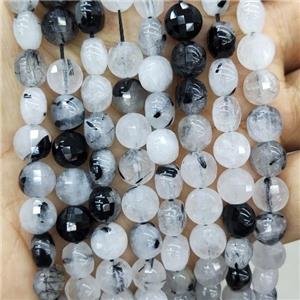 Natural Black Rutilated Quartz Beads Faceted Circle, approx 10mm