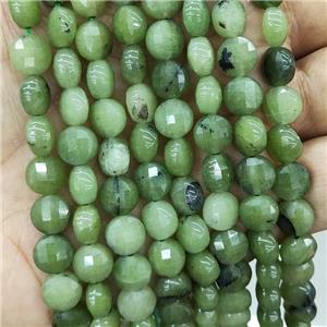 Jade Beads Green Dye Faceted Coin Button, approx 8mm