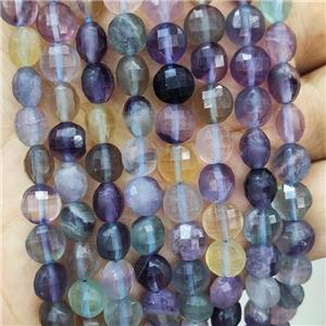 Natural Fluorite Beads Multicolor Faceted Circle, approx 8mm