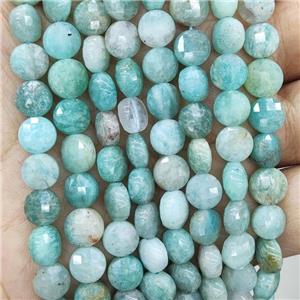 Natural Green Amazonite Beads Faceted Circle, approx 8mm