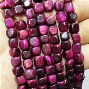 Natural Tiger Eye Stone Cube Beads Fuchsia Dye, approx 9-10mm
