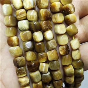 Natural Tiger Eye Stone Cube Beads Golden Dye, approx 7-8mm