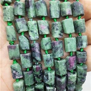 Natural Ruby Zoisite Beads Green Column, approx 7-14mm