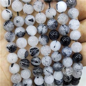 Natural Black Rutilated Quartz Beads Smooth Round, approx 6mm dia