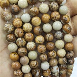 Natural Picture Jasper Beads Smooth Round Khaki, approx 6mm dia
