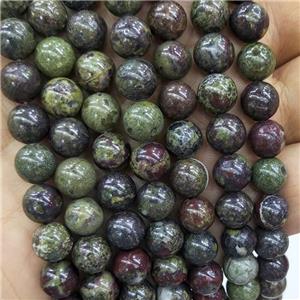 Natural Dragon Bloodstone Beads Smooth Round Green, approx 10mm dia
