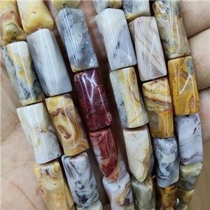 Natural Crazy Lace Agate Beads Yellow Twist Tube, approx 10-20mm, 22pcs per st