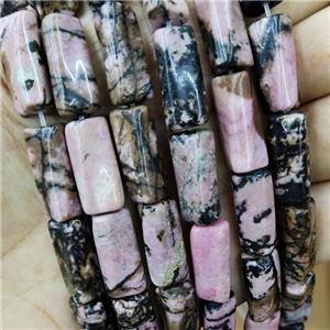 Natural Chinese Rhodonite Beads Pink Twist Tube, approx 10-20mm, 22pcs per st