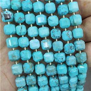 Blue Magnesite Turquoise Cube Beads Faceted, approx 8-10mm