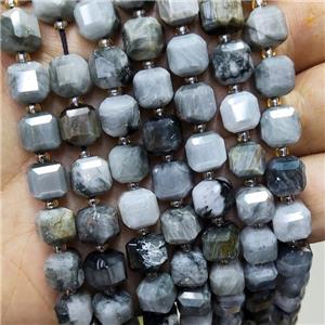 Natural Hawkeye Stone Beads Faceted Cube Eagle Jasper, approx 8-9mm