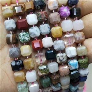 Mixed Gemstone Beads Faceted Cube, approx 8-9mm