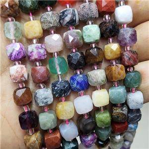 Natural Gemstone Beads Faceted Cube Mixed, approx 8-9mm