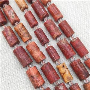 Natural Coral Column Beads Tube Red, approx 8-20mm, 8pcs per st