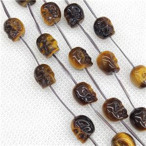 Natural Tiger Eye Stone Skull Beads Carved, approx 8-10mm, 12pcs per st