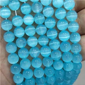 Natural Selenite Beads Aqua Dye Smooth Round, approx 6mm dia