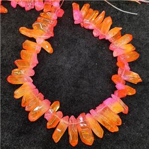 Natural Crystal Quartz Stick Beads Orange Dye Dichromatic Polished, approx 10-30mm