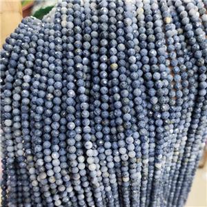 Natural Blue Coral Fossil Beads Faceted Round Tiny, approx 4mm