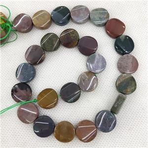 Natural Indian Agate Coin Beads Multicolor Twist, approx 16mm