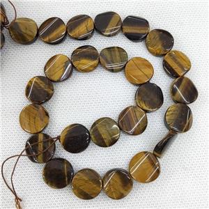Natural Tiger Eye Stone Coin Beads Twist, approx 16mm