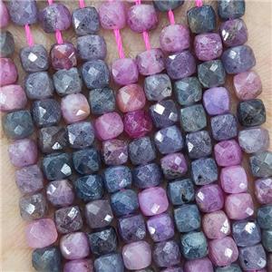 Natural Ruby Sapphire Beads Faceted Cube, approx 3.7-4.4mm