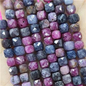 Natural Sapphire And Ruby Beads Faceted Cube, approx 3.7-4.4mm
