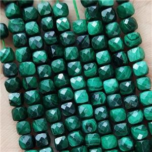 Natural Malachite Beads Green Faceted Cube, approx 3.7-4.4mm