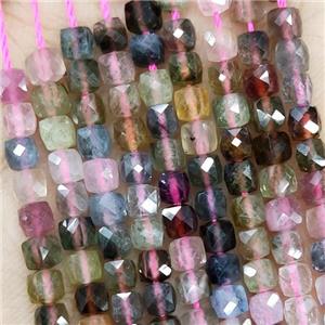 Natural Tourmaline Beads Multicolor A-Grade Faceted Cube, approx 3.7-4.4mm