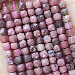 Natural Chinese Rhodonite Beads Pink Faceted Cube, approx 3.7-4.4mm