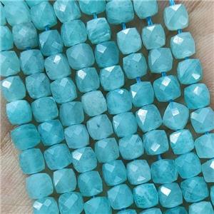 Natural Teal Amazonite Beads A-Grade Faceted Cube, approx 3.7-4.4mm