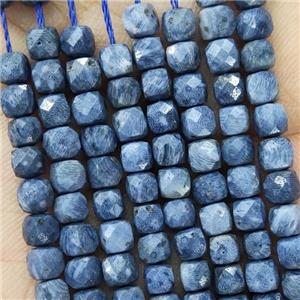 Natural Blue Coral Fossil Beads Faceted Cube, approx 3.7-4.4mm