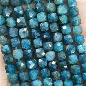 Natural Apatite Beads Blue Beads Faceted Cube, approx 3.7-4.4mm