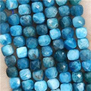 Natural Blue Apatite Beads Faceted Cube, approx 3.7-4.4mm