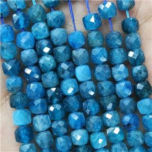 Natural Apatite Cube Beads Blue Faceted, approx 3.7-4.4mm