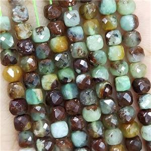 Natural Australian Chrysoprase Beads Green C-Grade Faceted Cube, approx 3.7-4.4mm