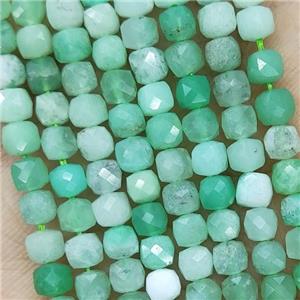Natural Australian Chrysoprase Beads A-Grade Green Faceted Cube, approx 3.7-4.4mm