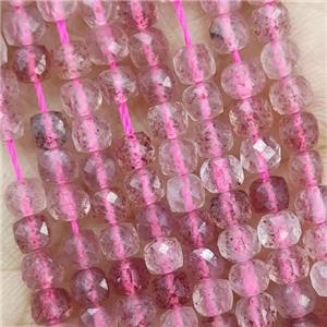 Natural Strawberry Quartz Beads Pink Fceted Cube, approx 3.7-4.4mm